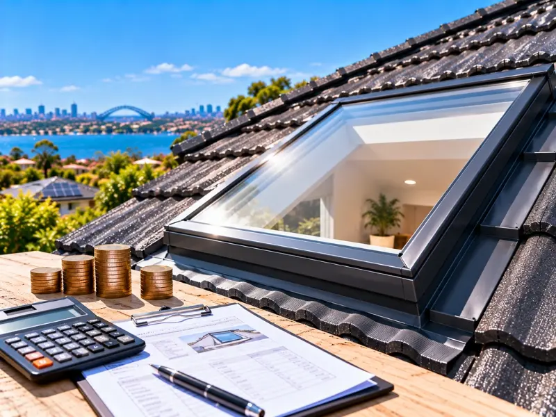 Residential roof skylight installation in a tiled roof, with project plans and cost estimation tools in Sydney